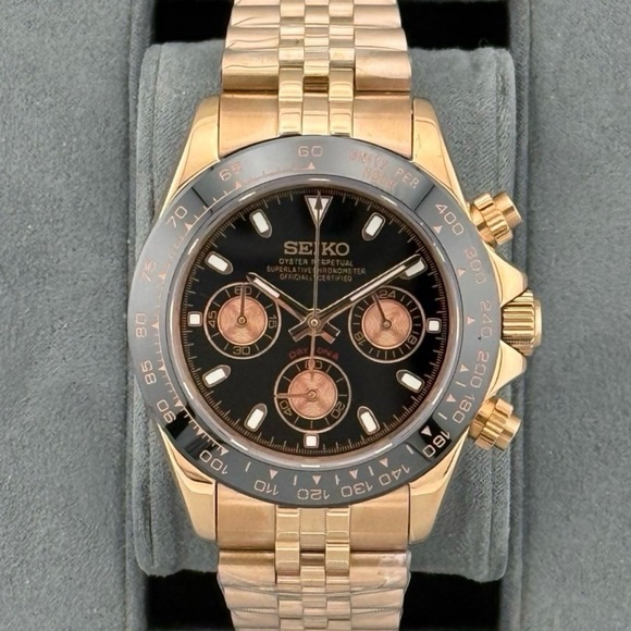 SeikoMod Rose Gold Daytona watch w/ Black Dial (Custom build 39.5 mm)